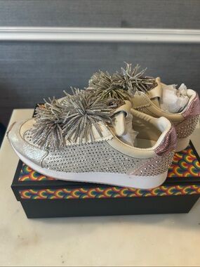 Kurt Geiger Cream and Rose Gold Embellished Sneakers